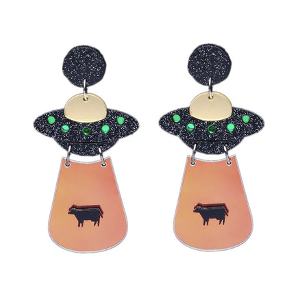 UFO Spaceship Alien Exaggerated Funny Earrings