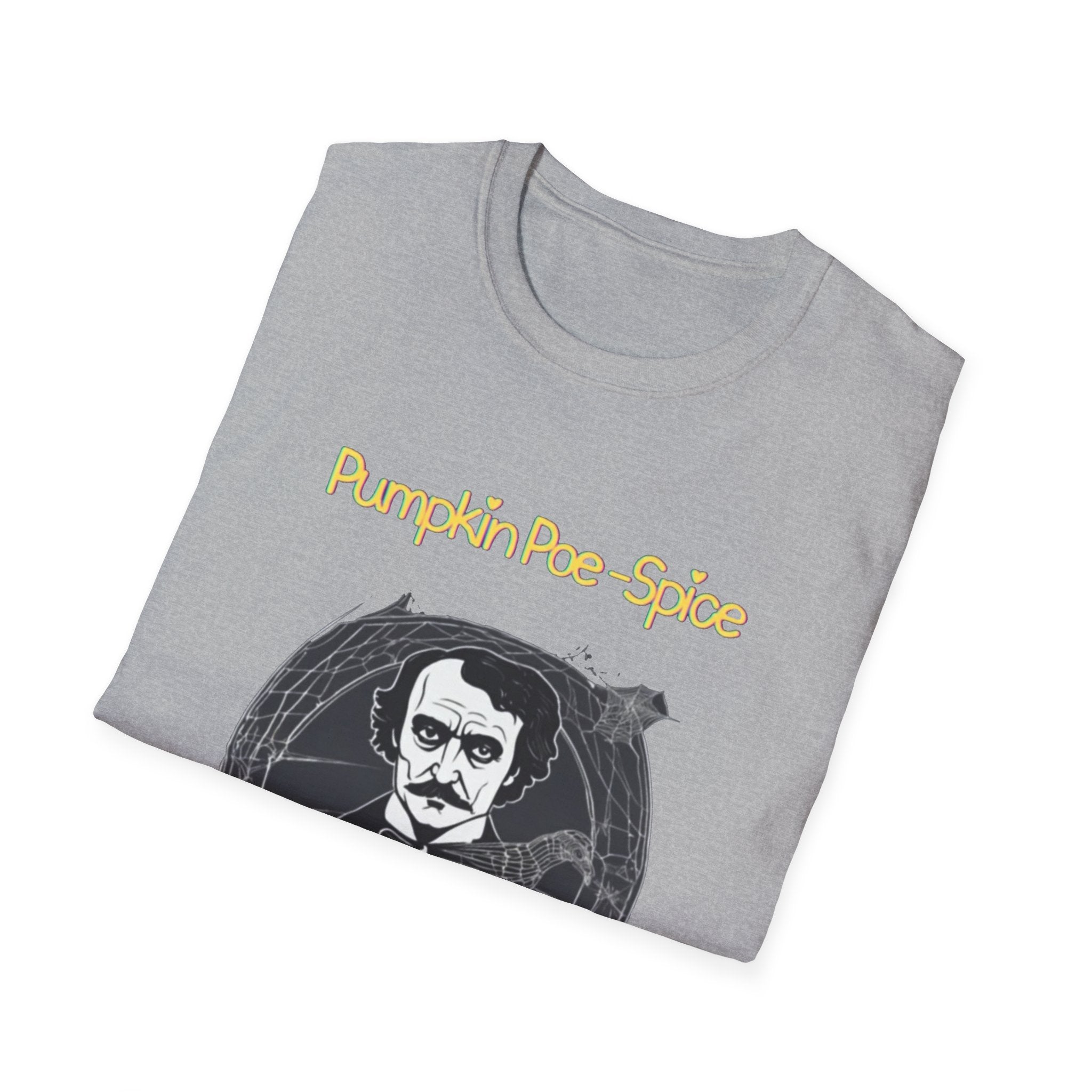Pumpkin Poe-Spice Unisex Softstyle T-Shirt, Autumn Tee, Edgar Allan Poe Fans, Halloween Gift, Cozy Fall Apparel, Literary T-Shirt