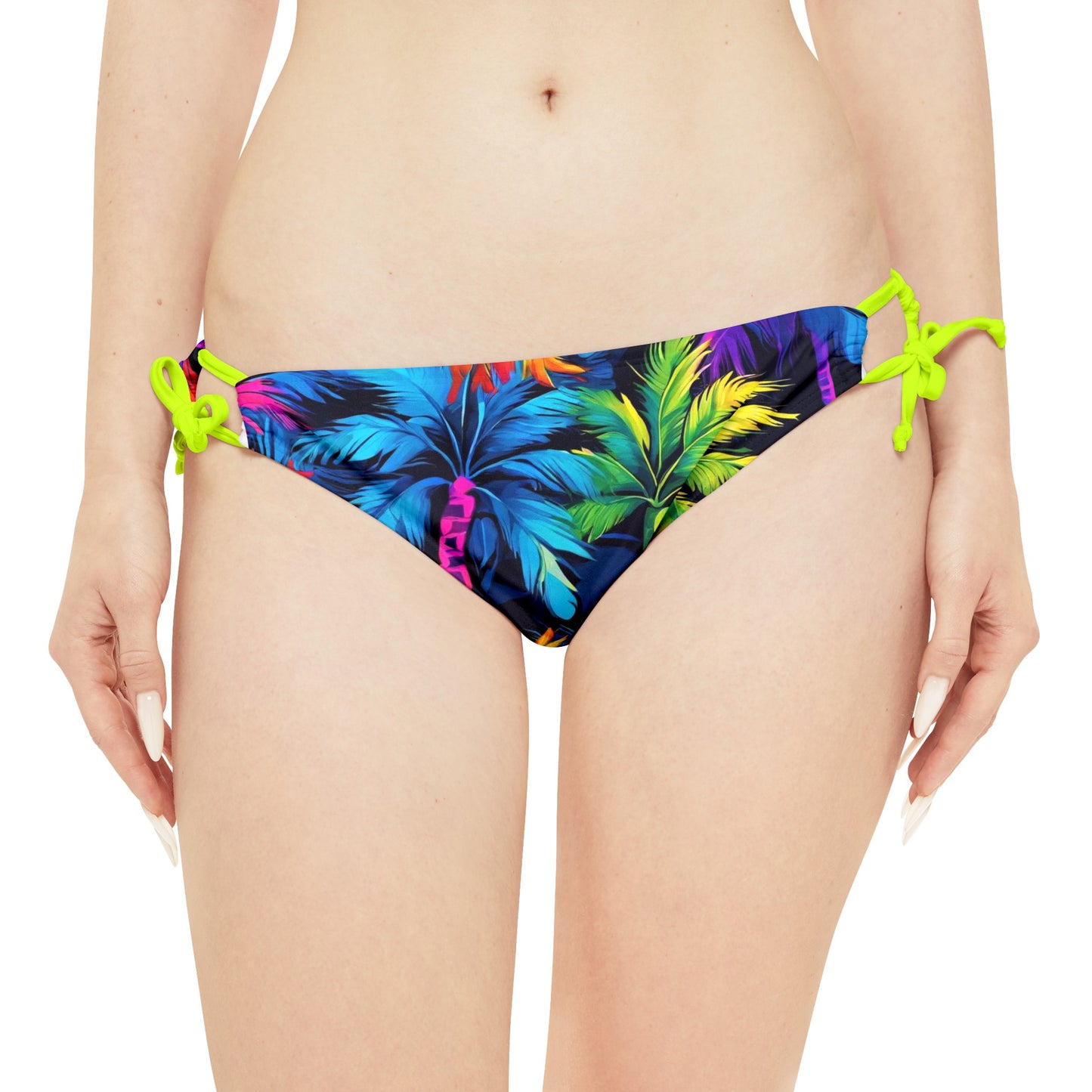 Dark Palm Loop Tie Side Bikini Bottom (AOP)