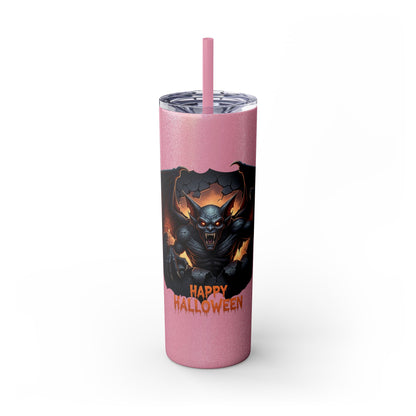 Halloween Gargoyle Skinny Tumbler with Straw, Spooky Drinkware, Perfect for Parties, Fall Decor, Trick or Treat Gifts