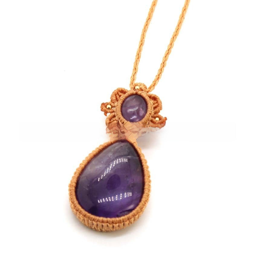 Amethyst Drop-shaped Hand-woven Adjustable Pendant Necklace