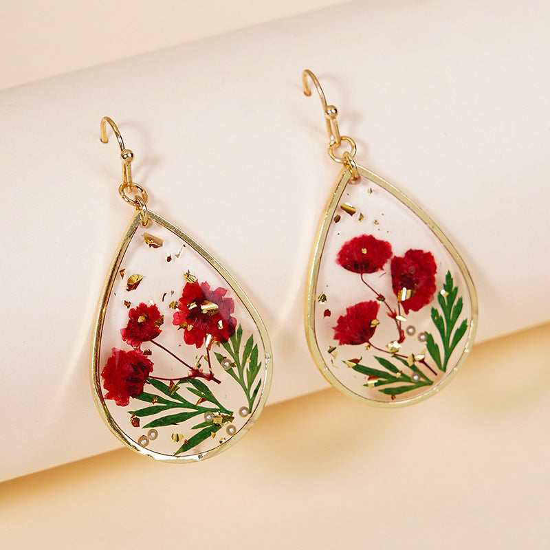 Drop-shaped Epoxy Leaf-shaped Flowers Earrings