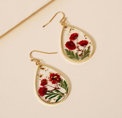 Drop-shaped Epoxy Leaf-shaped Flowers Earrings