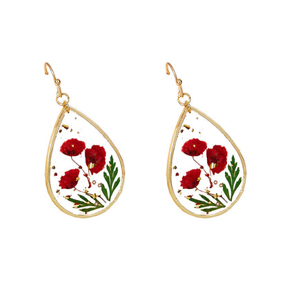 Drop-shaped Epoxy Leaf-shaped Flowers Earrings