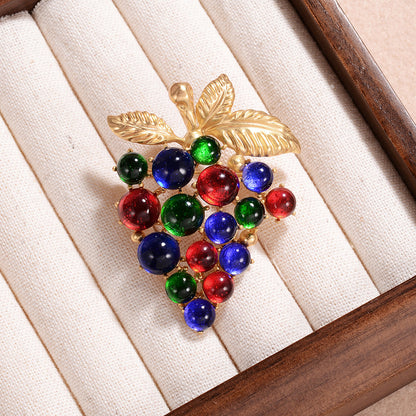 Retro Style Colorful Purple Grape Shape Brooch