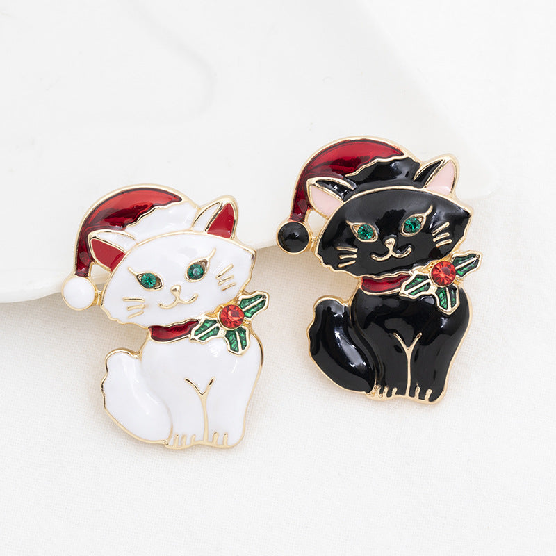 Cute Cat Christmas Hat Corsage Fashion Brooch