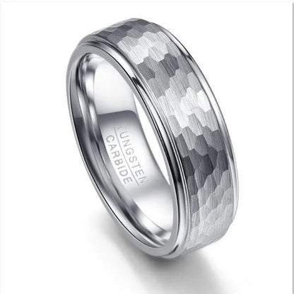 Steel Frosted Hexagonal Pattern Men's Tungsten Ring