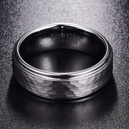 Steel Frosted Hexagonal Pattern Men's Tungsten Ring