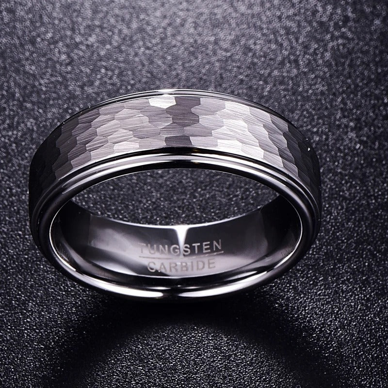 Steel Frosted Hexagonal Pattern Men's Tungsten Ring