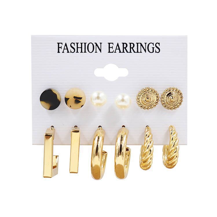 Women's Fashion Exaggerated Geometry Metal C- Shaped Earings Set