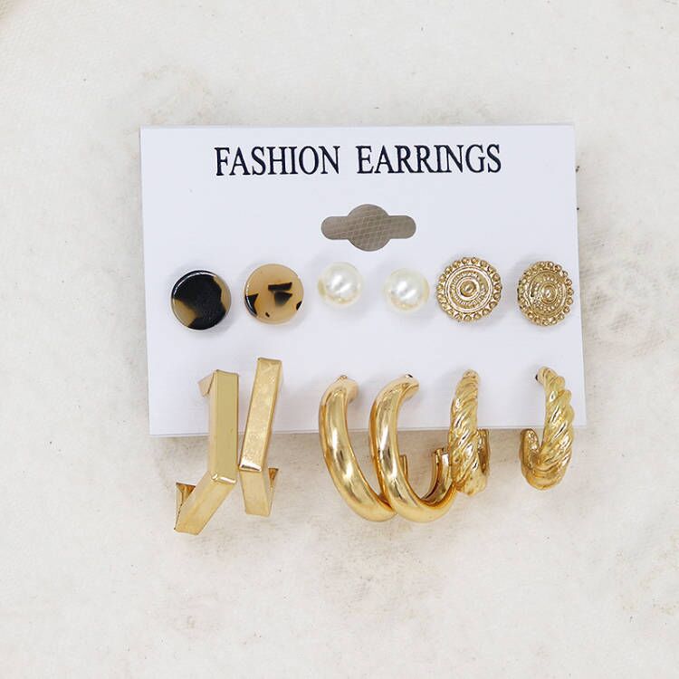 Women's Fashion Exaggerated Geometry Metal C- Shaped Earings Set