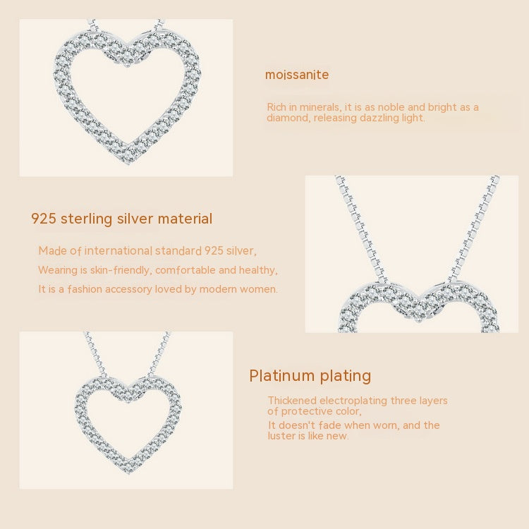 Heart-shaped Moissanite Necklace Simple Classic S925 Sterling Silver