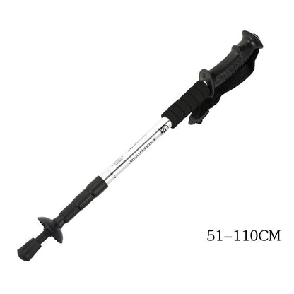 Four-section straight shank and curved handle aluminum alloy trekking pole