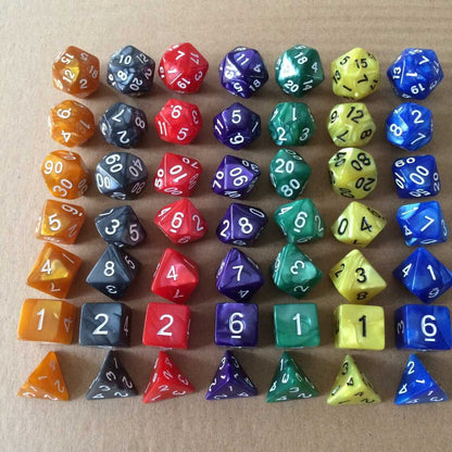 7 sets of multi faced digital dice.