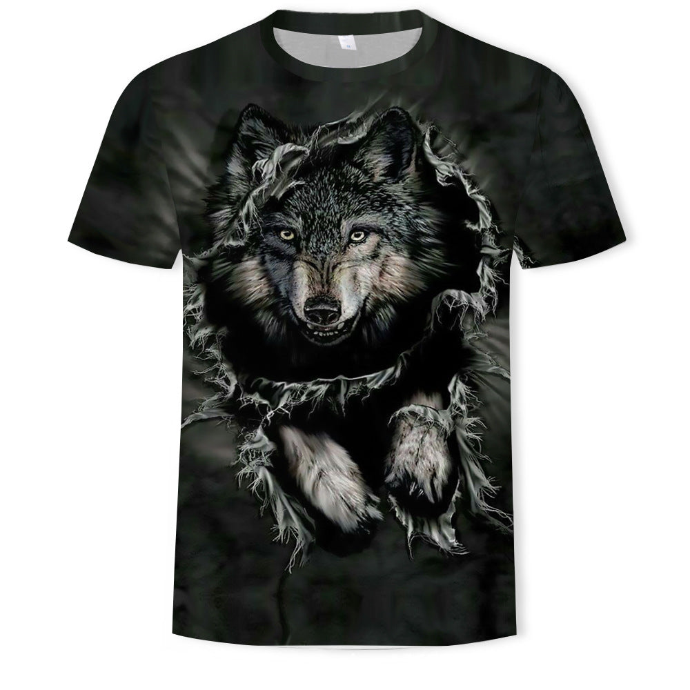 Top wolf 3D printed T-shirt Tide brand short sleeve loose men's top