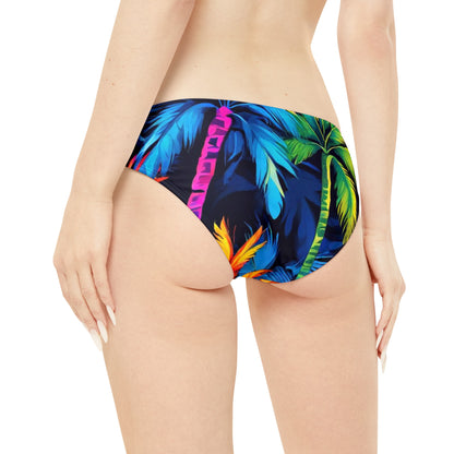 Dark Palm Loop Tie Side Bikini Bottom (AOP)