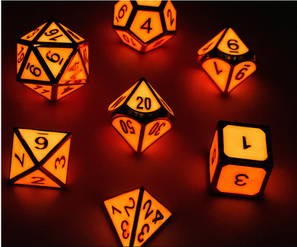 Luminous metal faceted dice