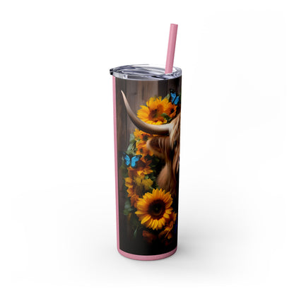 Highland Cow Skinny Tumbler with Straw, 20oz