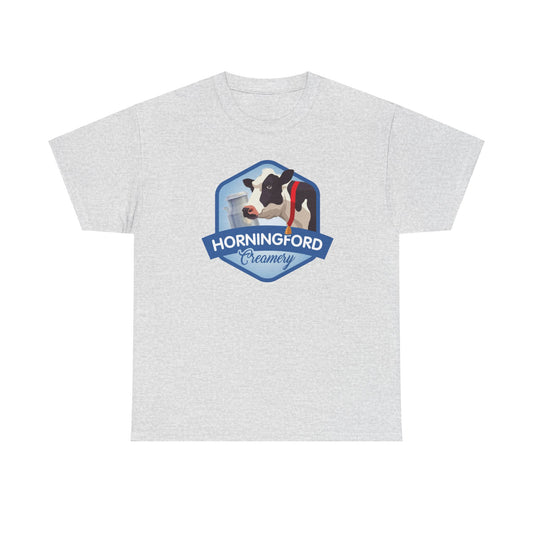 Cow Themed Unisex Heavy Cotton Tee - Horningford Creamery Graphic