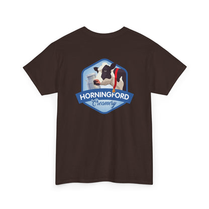 Horningford Creamery Unisex Heavy Cotton Tee - Farm Fresh Design with Cow Graphic