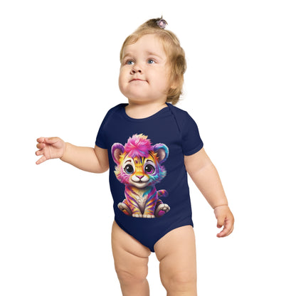 Cute Baby Animal Bodysuit with Colorful Tiger and Butterfly Designs