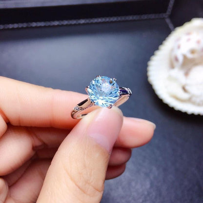 Natural Fireworks Cutter Sky Blue Topaz Ring