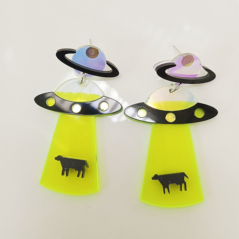 Alien spaceship acrylic earrings