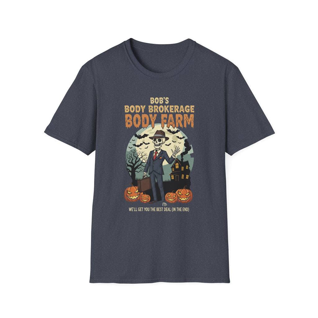 Halloween Bobs Body Brokerage Body Farm Best Deal In The End T-Shirt, Unisex Softstyle Tee, Body Farm Graphic Shirt, Halloween Party Wear, Unique Gift for Halloween Lovers