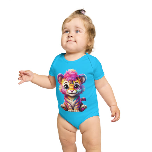 Cute Baby Animal Bodysuit with Colorful Tiger and Butterfly Designs