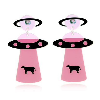 UFO Spaceship Alien Exaggerated Funny Earrings