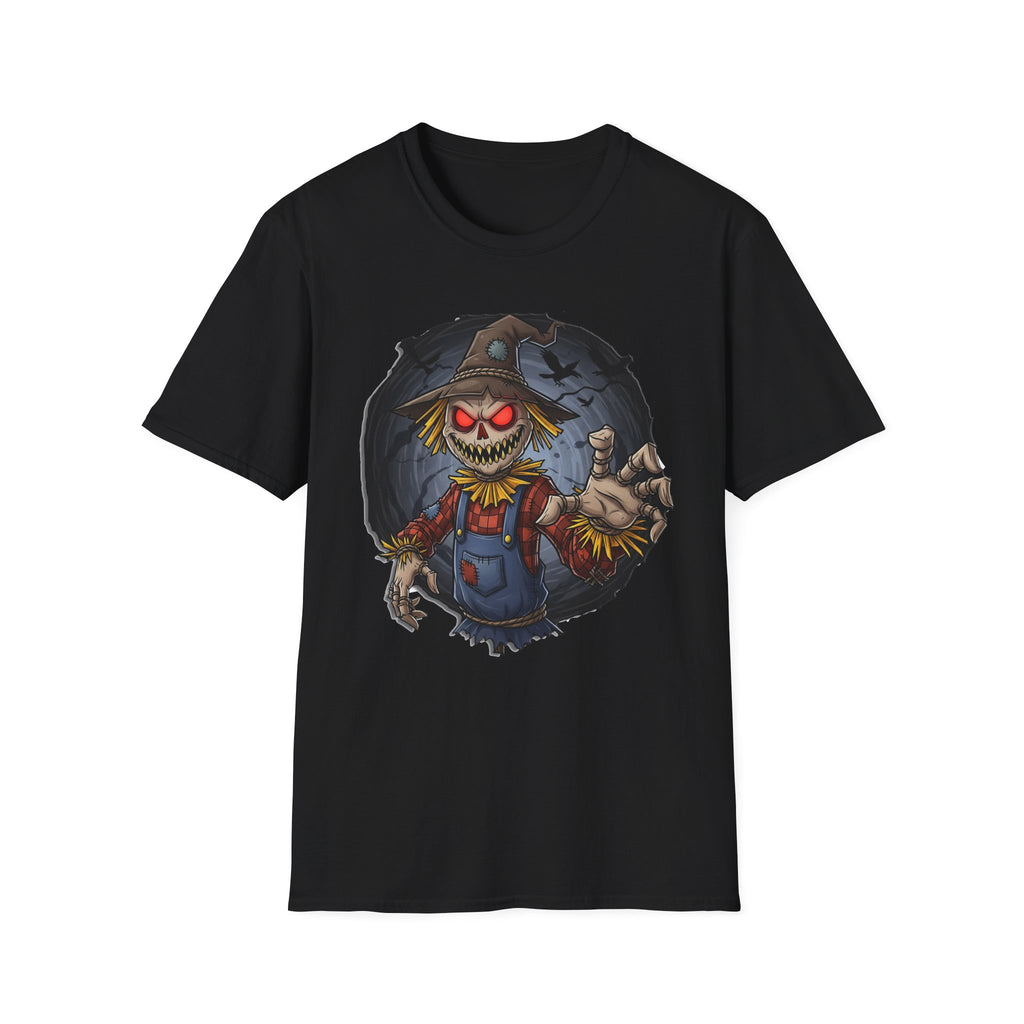 Spooky Scarecrow T-Shirt, Halloween Shirt, Scary Graphic Tee, Unisex Softstyle T-Shirt, Fall Fashion, Gift for Horror Fans