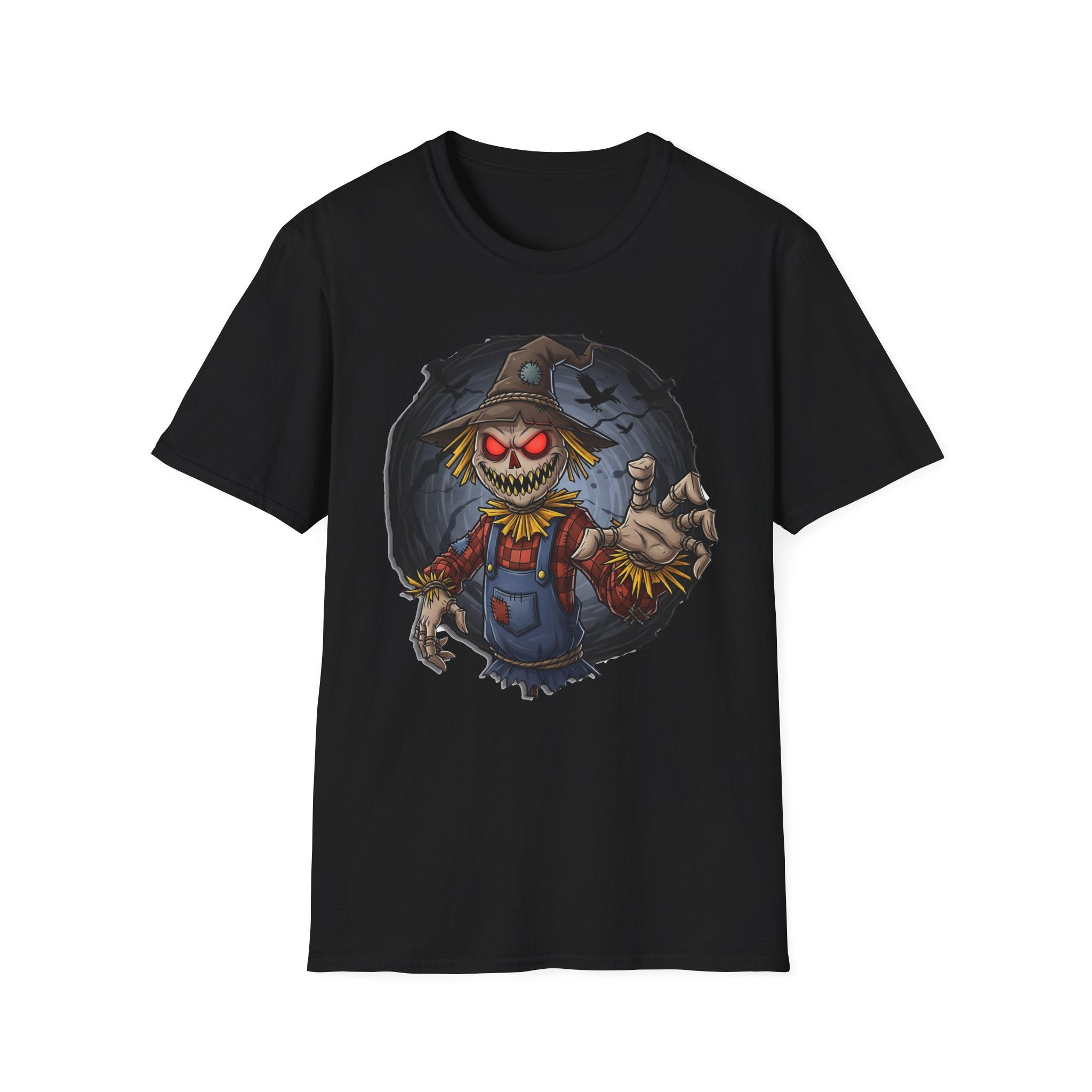 Spooky Scarecrow T-Shirt, Halloween Shirt, Scary Graphic Tee, Unisex Softstyle T-Shirt, Fall Fashion, Gift for Horror Fans