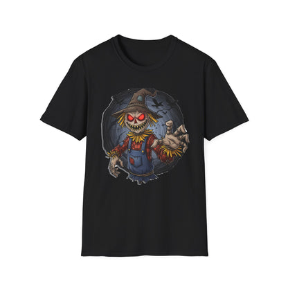 Spooky Scarecrow T-Shirt, Halloween Shirt, Scary Graphic Tee, Unisex Softstyle T-Shirt, Fall Fashion, Gift for Horror Fans