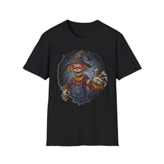 Spooky Scarecrow T-Shirt, Halloween Shirt, Scary Graphic Tee, Unisex Softstyle T-Shirt, Fall Fashion, Gift for Horror Fans