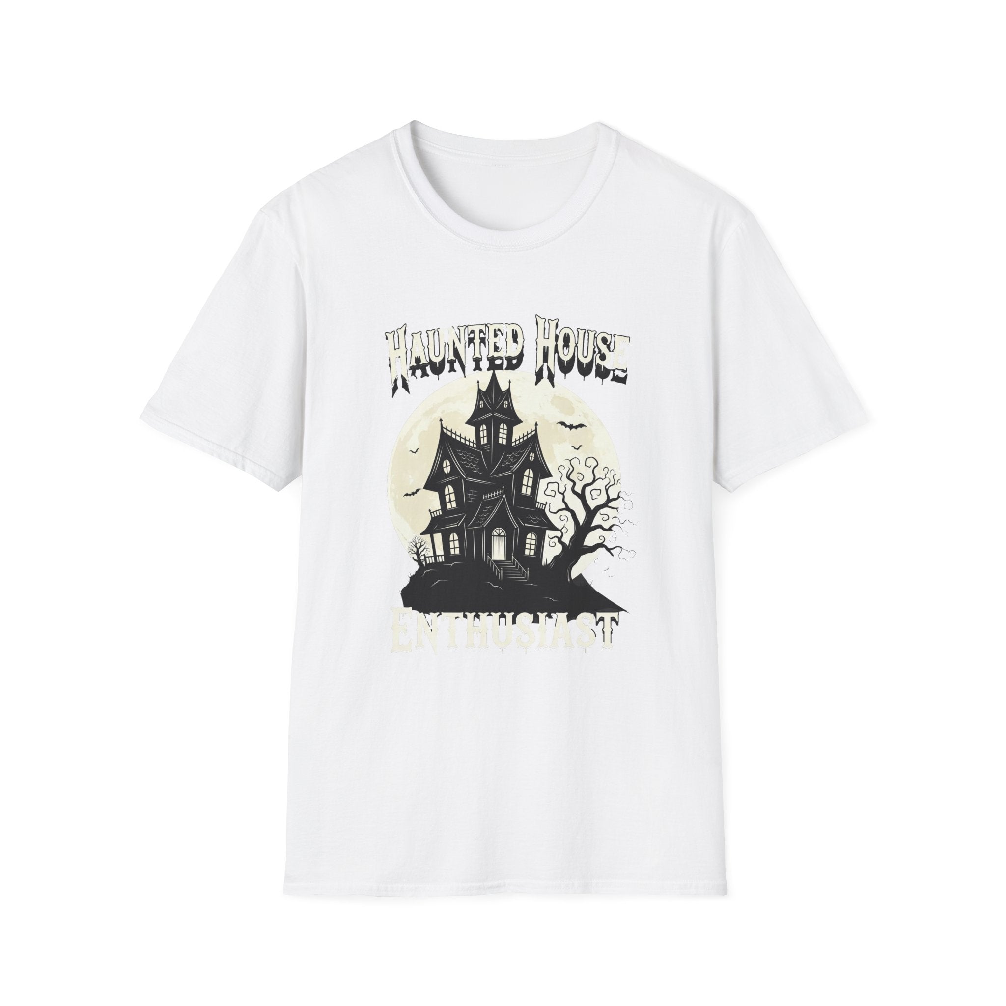 Haunted House Enthusiast  Unisex Softstyle T-Shirt | Spooky Vibes, Halloween Costume, Gift for Ghost Lovers, Autumn Wardrobe Essential