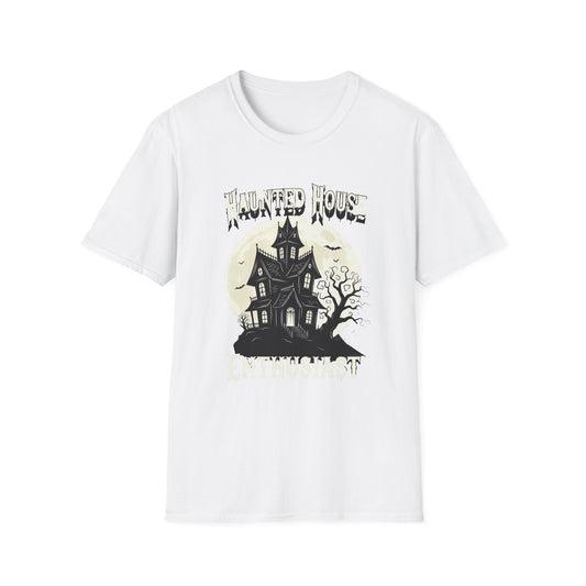Haunted House Enthusiast  Unisex Softstyle T-Shirt | Spooky Vibes, Halloween Costume, Gift for Ghost Lovers, Autumn Wardrobe Essential