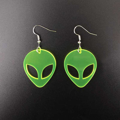 Transparent Fluorescent Green Alien Earrings