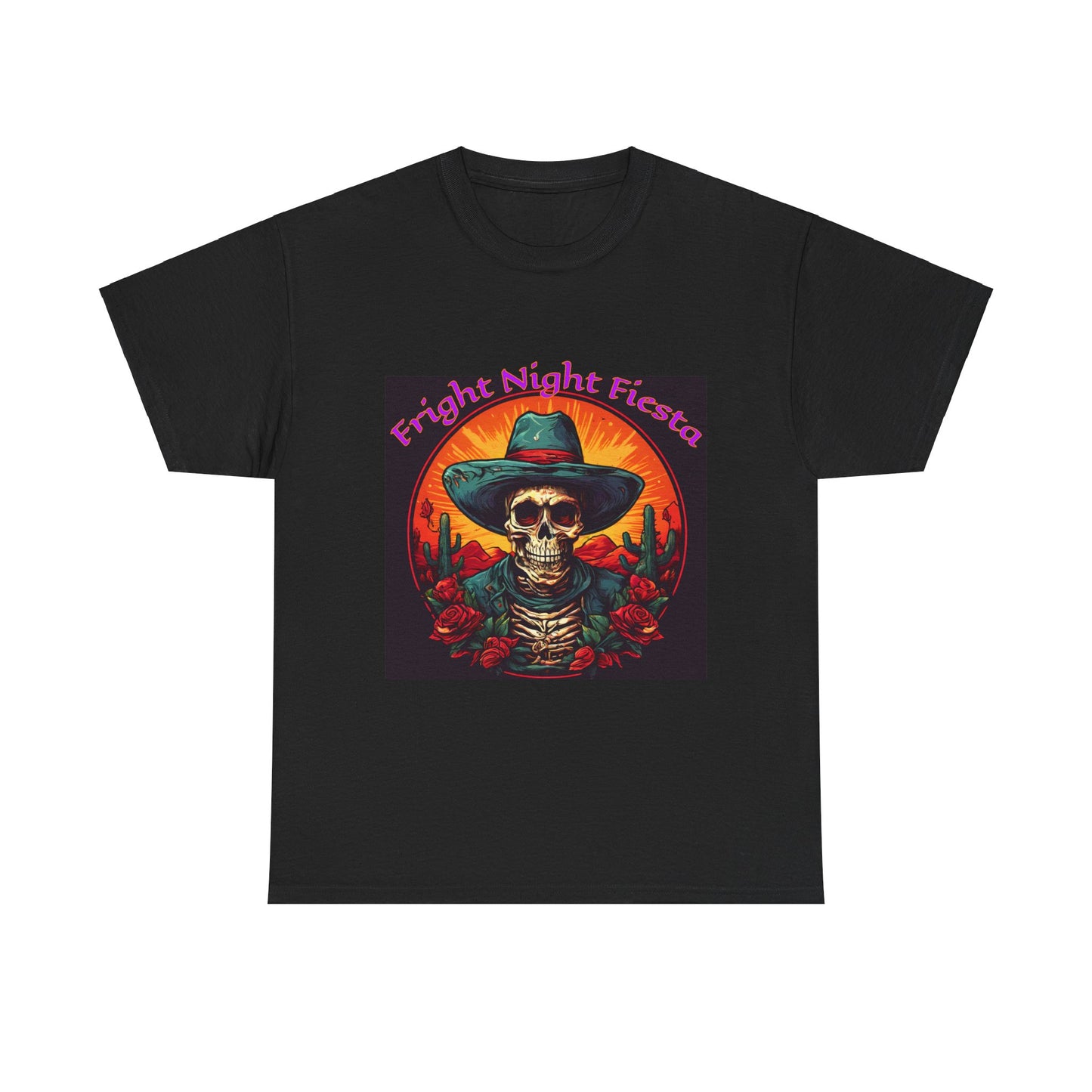 Fright Night Fiesta Unisex Heavy Cotton Tee | Spooky Skeleton Graphic T-Shirt for Halloween