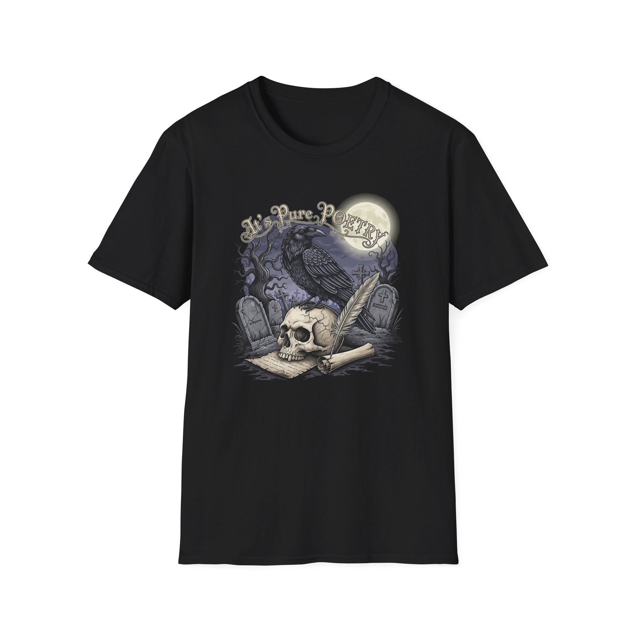 Gothic Its Pure POEtry  Graphic T-Shirt, Unisex Softstyle Tee for Halloween, Horror Fans, Casual Wear, Gift for Occasions