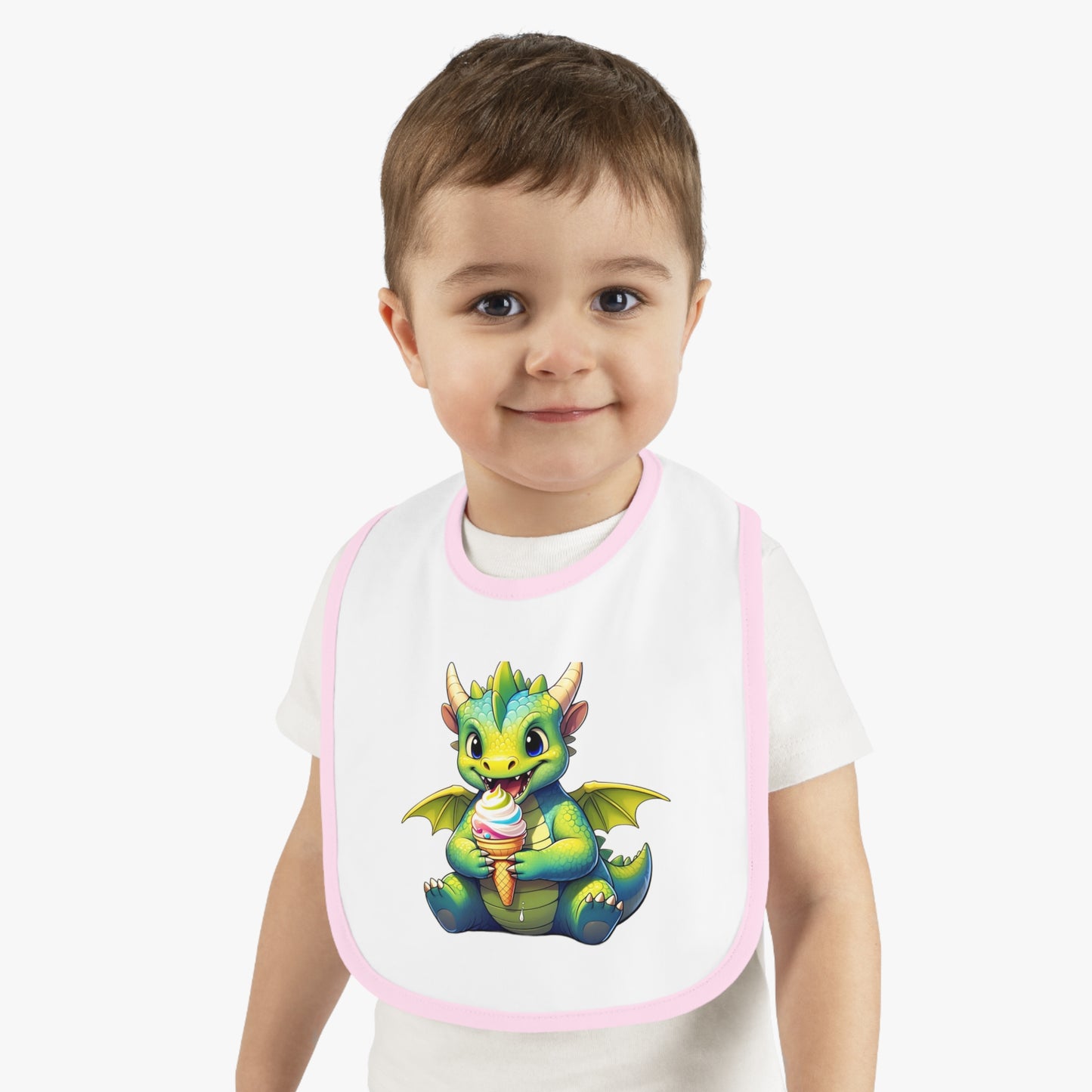 Cute Dragon Baby Bib with Contrast Trim - Perfect for Mealtime Fun