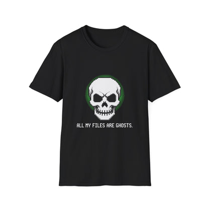Funny Skull Graphic All My Files Are Ghosts Unisex T-Shirt, Gamer Shirt, Halloween Gift, Tech Humor Tee, Geeky Apparel, Casual Wear