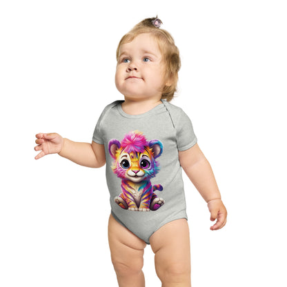 Cute Baby Animal Bodysuit with Colorful Tiger and Butterfly Designs