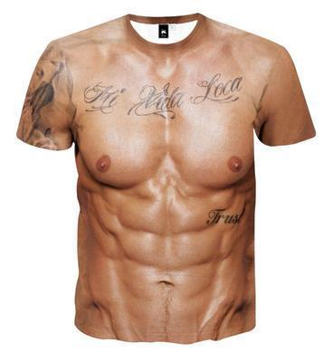 3DMuscle™ Muscle Tattoo Print 3D T-Shirt Muscle Man Round Neck Funy Sexy Clothing for Men