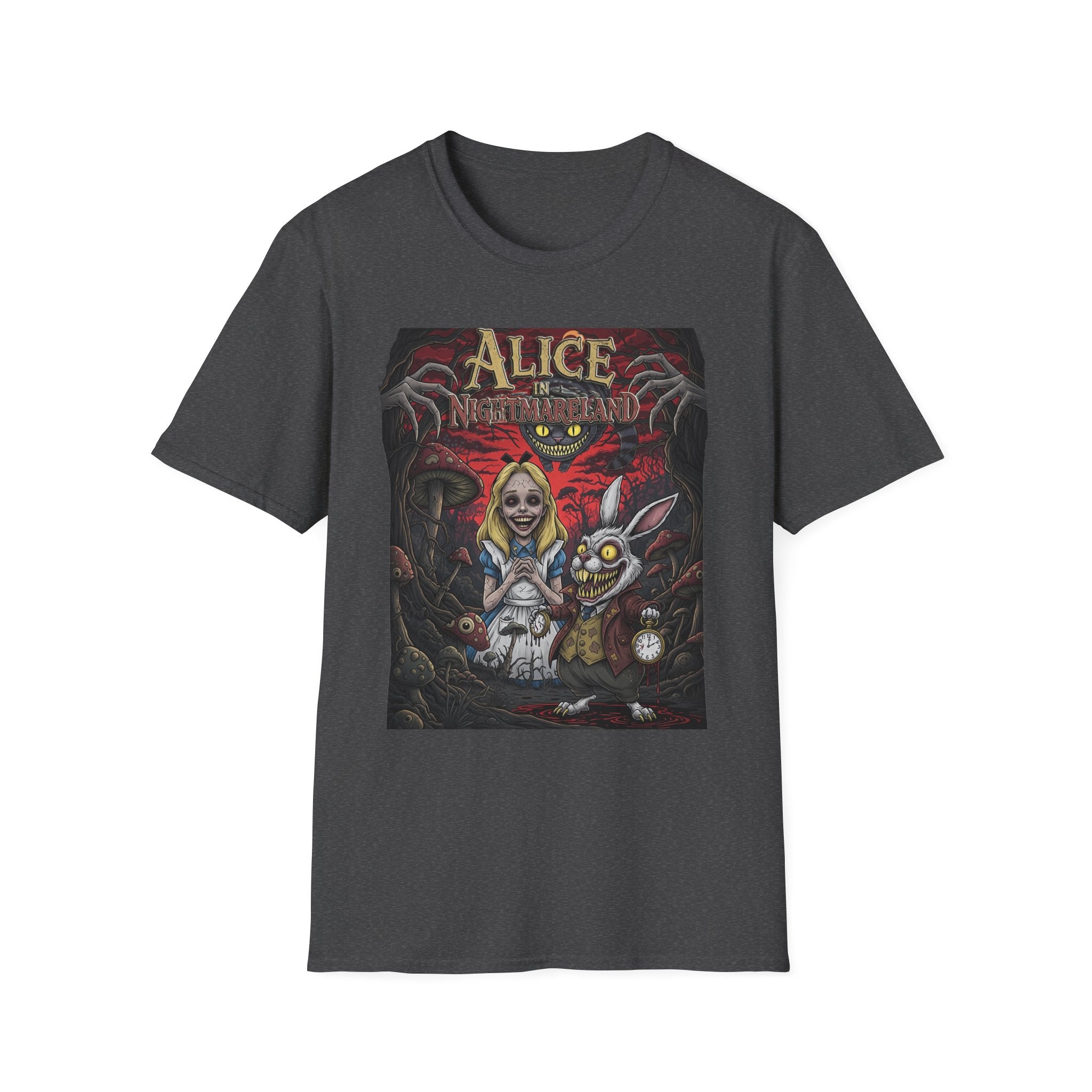 Alice in Nightmareland T-Shirt, Unisex Graphic Tee, Horror Theme Shirt, Perfect for Halloween, Alice in Wonderland Fans, Gift Idea