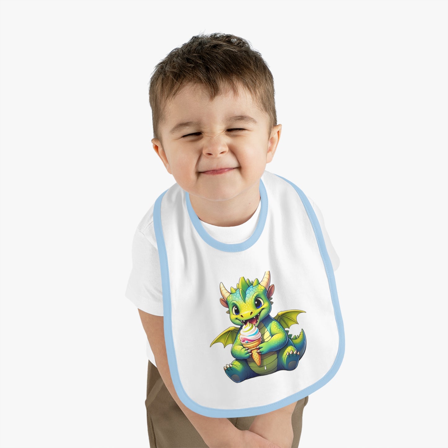 Cute Dragon Baby Bib with Contrast Trim - Perfect for Mealtime Fun