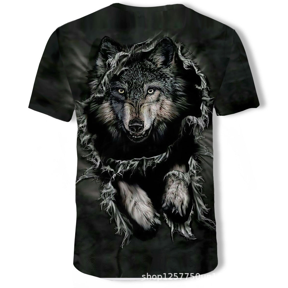 Top wolf 3D printed T-shirt Tide brand short sleeve loose men's top