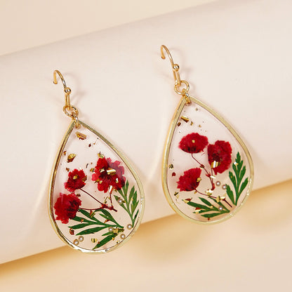 Drop-shaped Epoxy Leaf-shaped Flowers Earrings