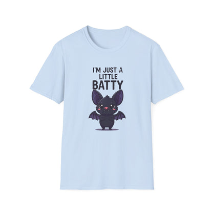 Cute I'm Just A Little Batty Graphic Tee, Funny Halloween T-Shirt, Gift for Bat Lovers, Unisex Softstyle Shirt, Quirky Casual Wear