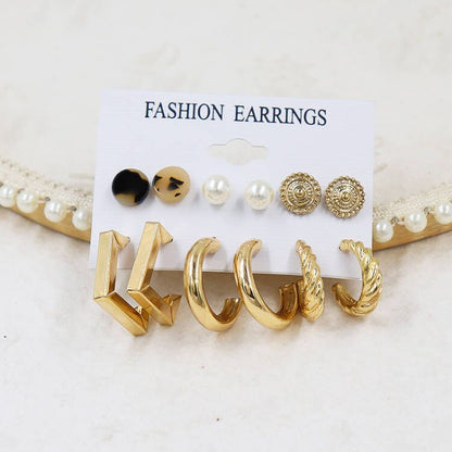 Women's Fashion Exaggerated Geometry Metal C- Shaped Earings Set