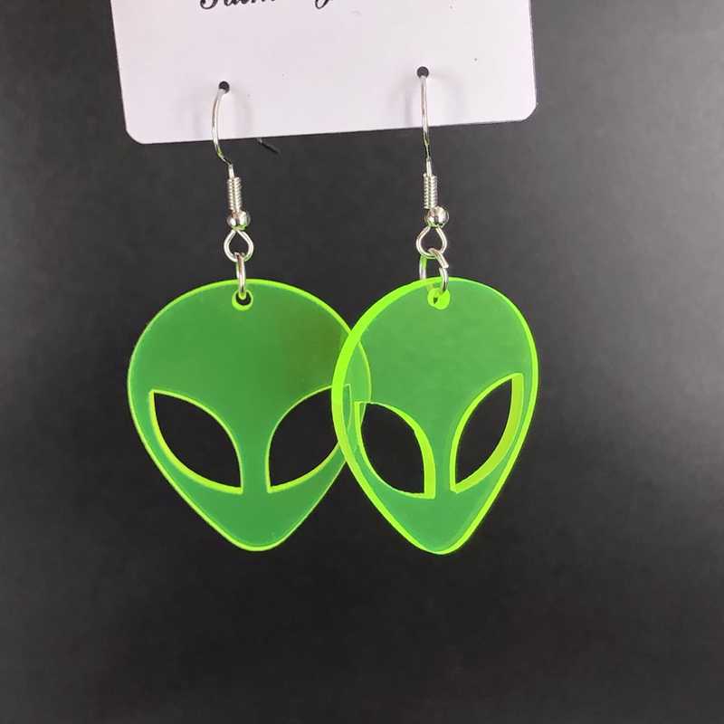 Transparent Fluorescent Green Alien Earrings